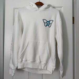 Brittany Allen Peloton Hoodie, Small, White with Rainbow Butterfly Design